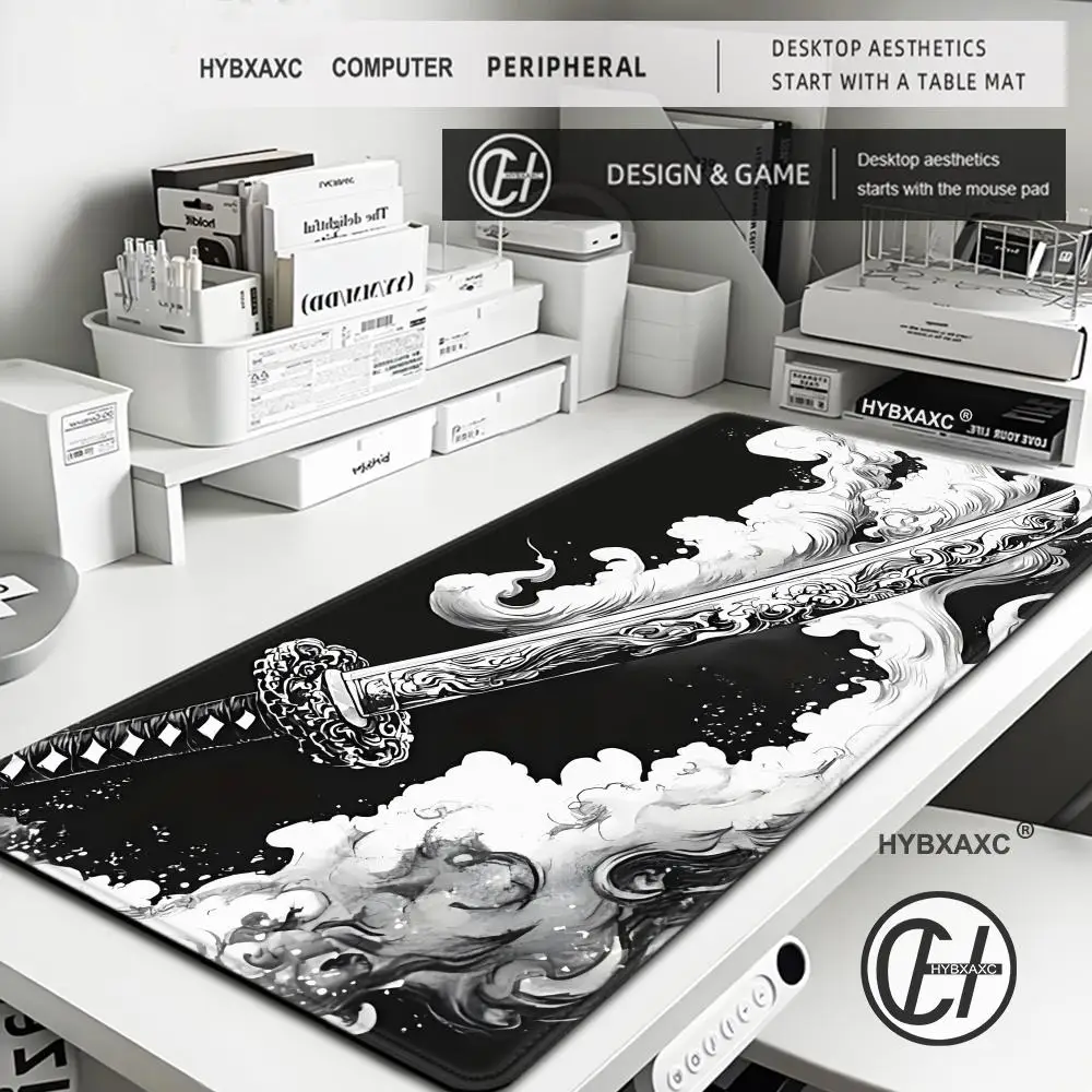 Extended Japanese Samurai Sword Gaming Mouse Pad 900x400 Stitched Edges for Durability Natural Rubber Japanese Katana Desk Mat