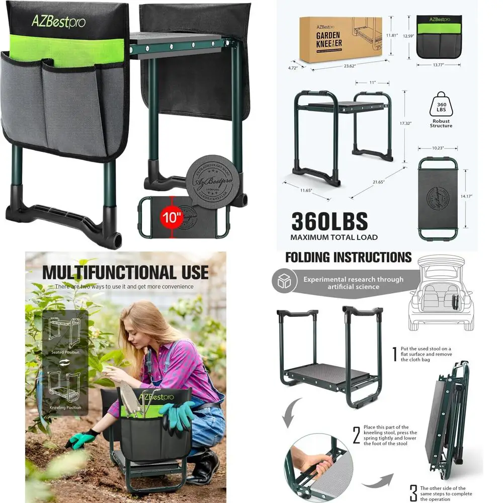 

Upgraded Foldable Garden Stool - Wide 10 (25.4cm) Cushioned Seat, Anti-Pain, Elegant Design, 2-Piece Set, Ideal Gift for Women