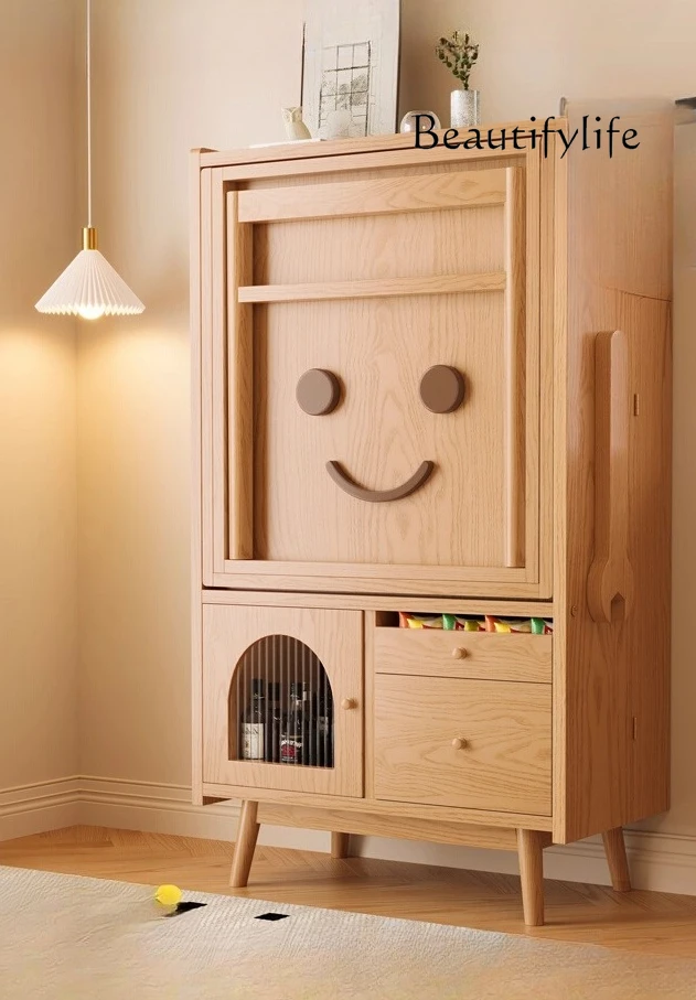 

Retractable dining table Solid wood robot locker Household small apartment dining side cabinet Integrated foldable dining table