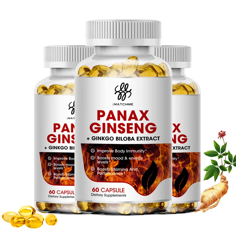 iMATCHME Red Panax Ginseng + Ginkgo Biloba + Ashwagandha for Energy, Strength, Focus, Memory and Mental Performan - 120PCS