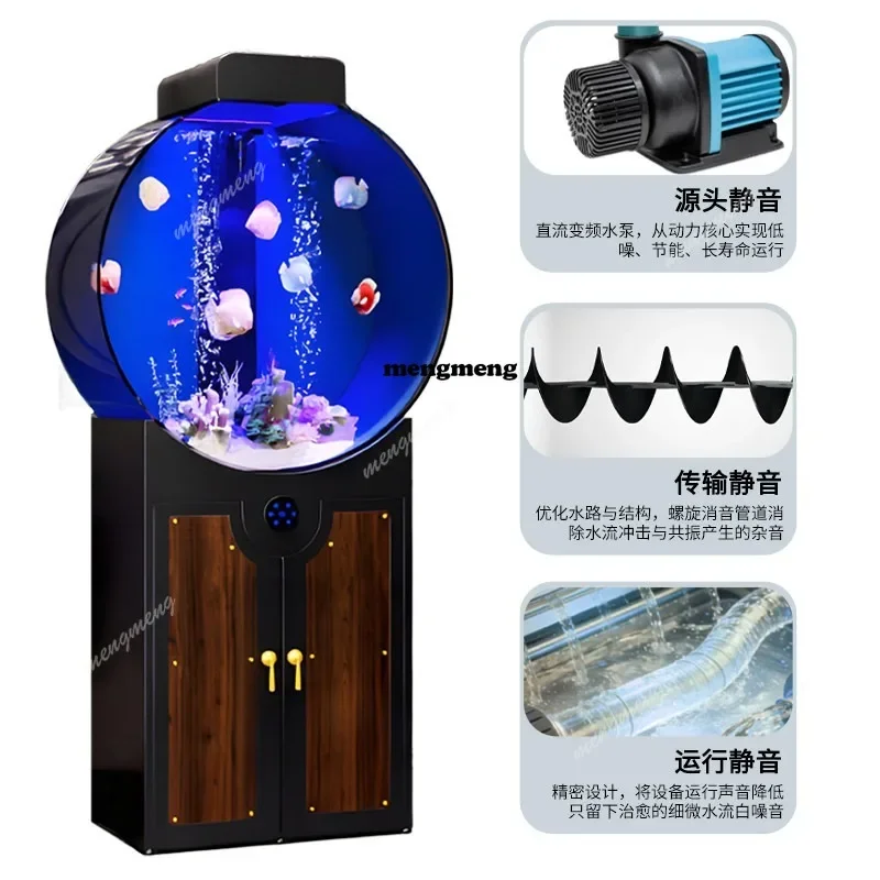 new round simple luxury fish tank home living room acrylic bottom filter water-free aquarium