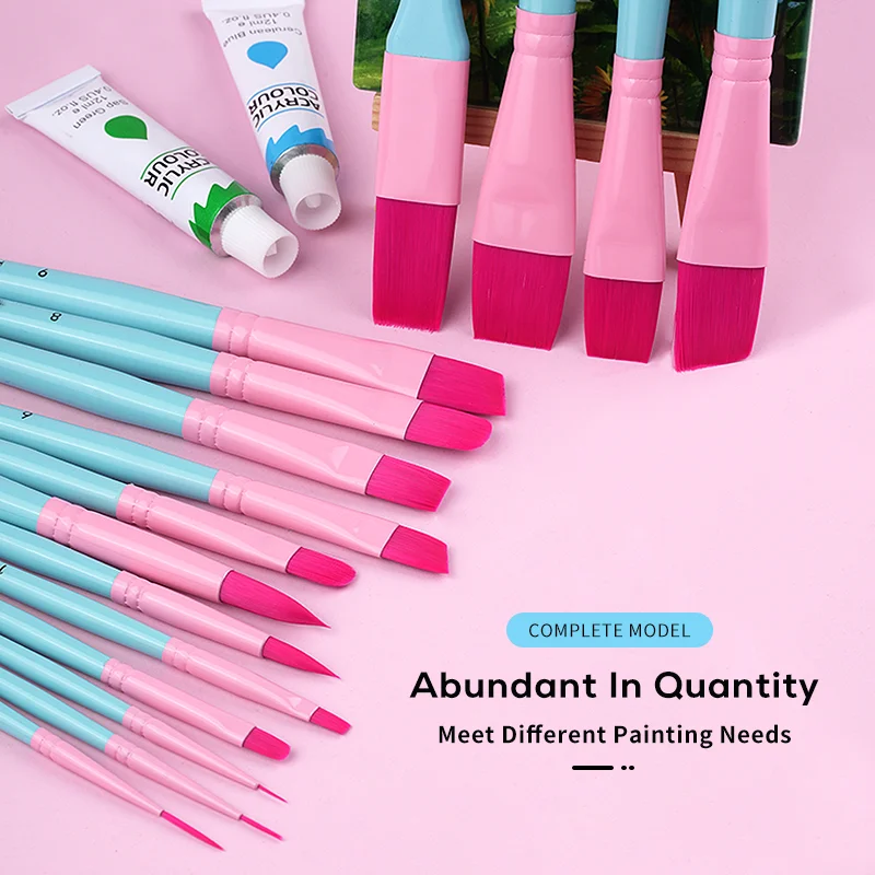 مجموعة فرش ألوان مائية زرقاء مكونة من 16 قطعة لتعلم الرسم الزيتي، لوحة أكريليك، ألوان مائية، فرش سلسلة فنية للفنانين