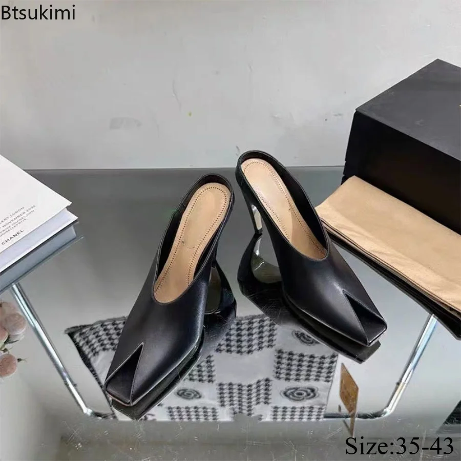 New Alien High Heels Women's Shoes Lacquer Leather Shallow Mouth Square Head Fish Mouth Cool Slippers Sexy Fashion Ladies Shoes
