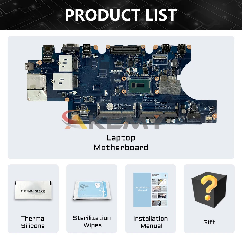 AKEMY LA-A911P Notebook Mainboard For dell Latitude 15 5550 E5550 CN-0V82HM V82HM Laptop Motherboard with CPU I3-5015U Gen