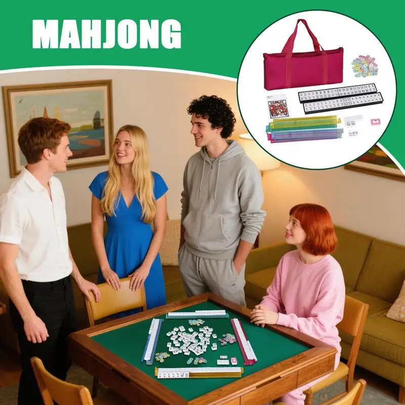US Mahjong Set Small Mahjong Set With Carrying Bag Beautiful Portable Mah Jongg Play With Rulers Dices Playing Learning Tool For