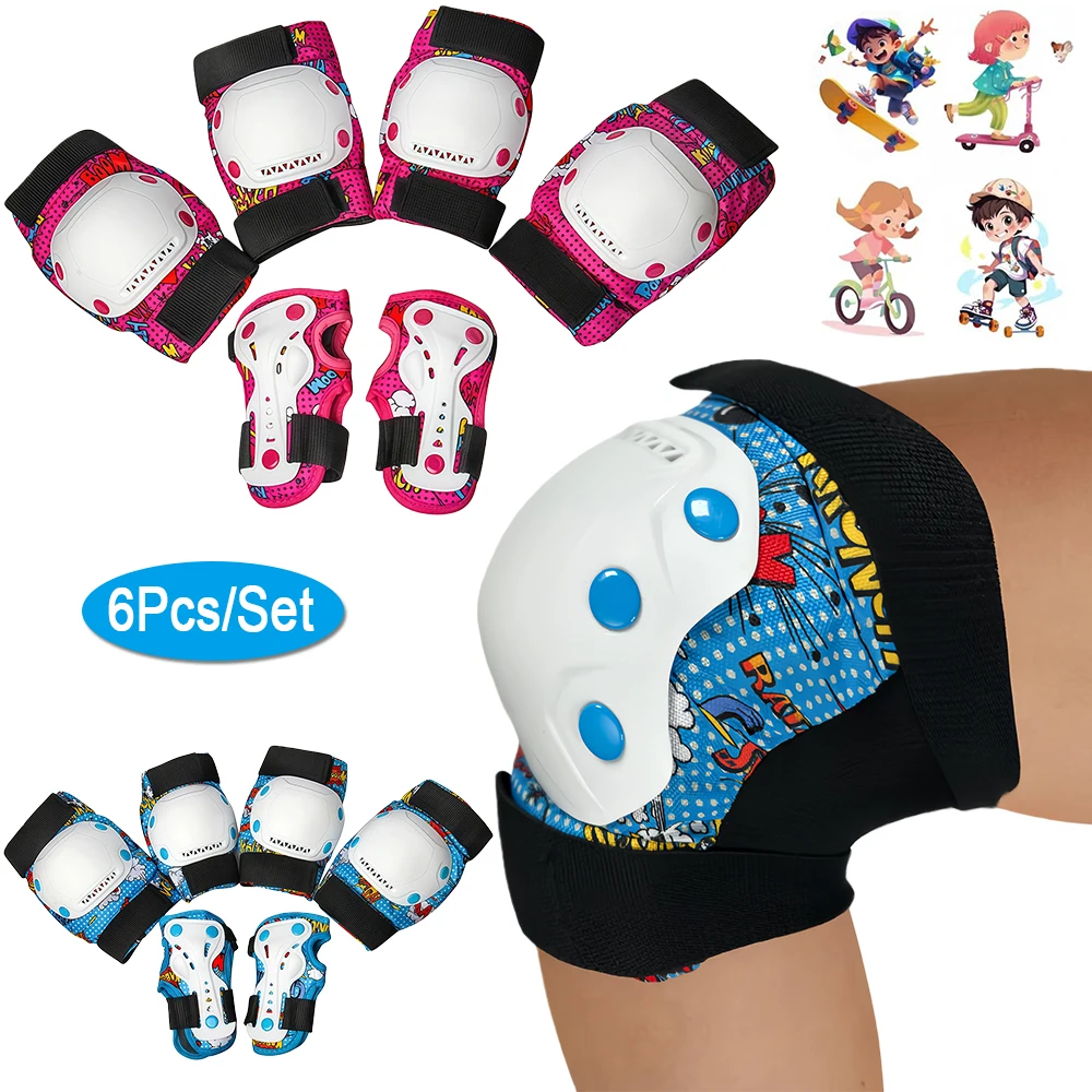 

6Pcs Kids Knee Pads Elbow Pads Wrist Guards Set for 3-15 Years for Roller Skates, Cycling, Inline Skating, Scooter Riding Sports