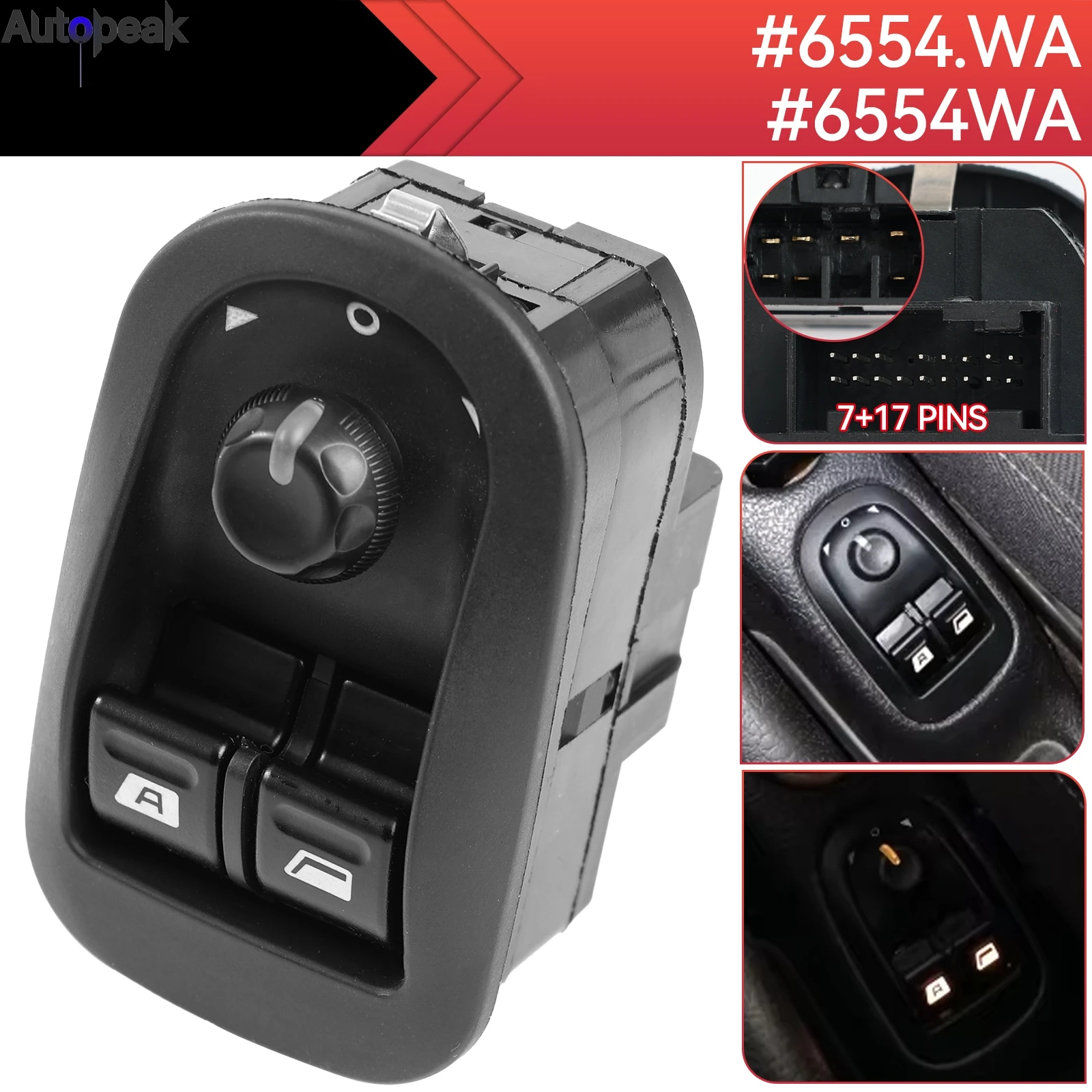 6554.WA 6554WA Car Electric Power Master Mirror Window Switch Main Button for Peugeot 206 206 CC 206SW 306 206 Saloon 2007-2016