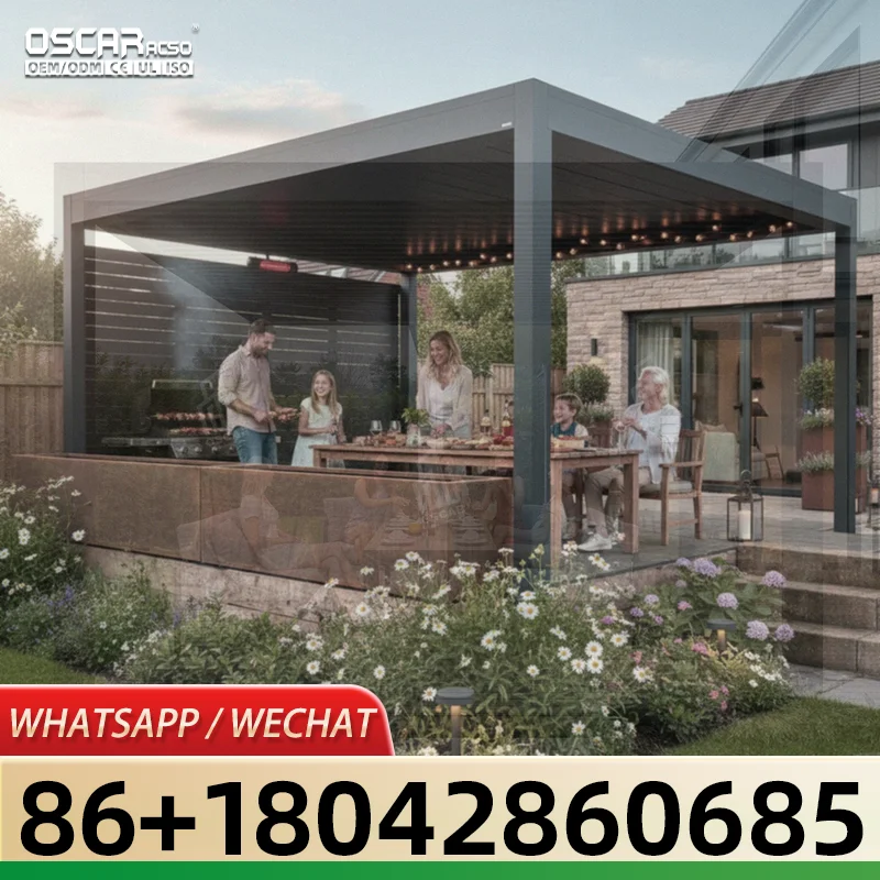 Large Aluminium Bioclimatic Louvered Pergola Sun Shade Waterproof Windproof for Balcony Outdoor Spaces Nature inspired pergola