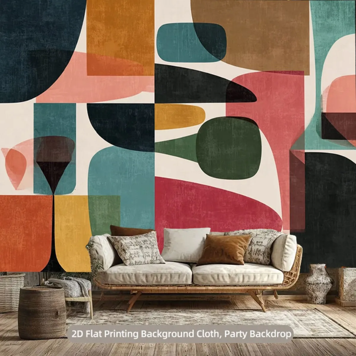 Large Abstract Geometric Print Backdrop Cloth for Photo Booth Party Decoration Wall Hanging Curtain