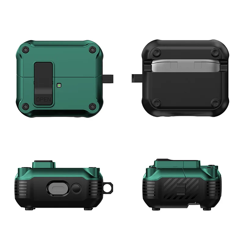 حافظة قفل آمن لهاتف سامسونج جالاكسي Buds3 غطاء صلب مقاوم للسقوط مع طقم تنظيف وسلسلة مفاتيح لملحقات Galaxy Buds 3 Pro