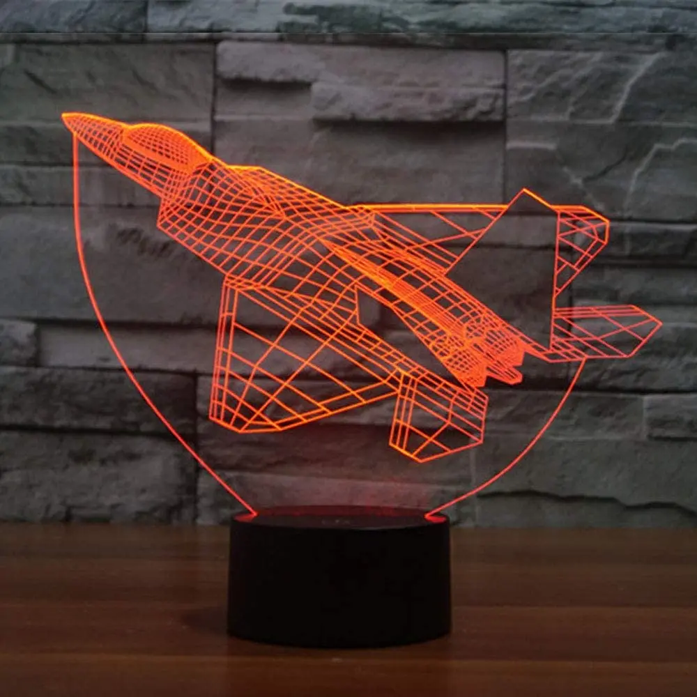 Lámpara Led 3D de avión, luz nocturna de ilusión óptica abstracta, cambio de 7 colores, interruptor táctil, luz nocturna alimentada por USB, regalo