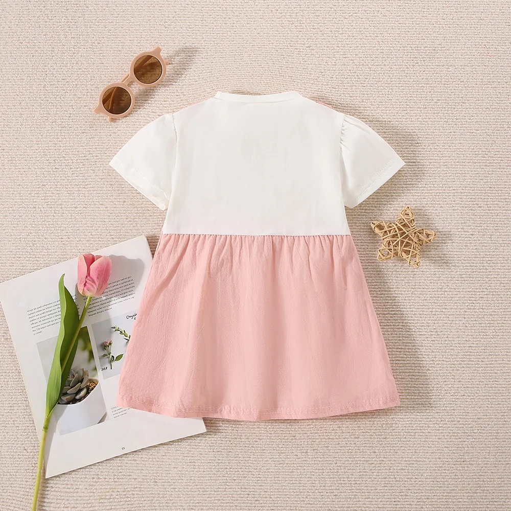 (0-3 years old) Summer baby girl cotton rabbit fake two-piece short sleeved dress girl cute princess dress