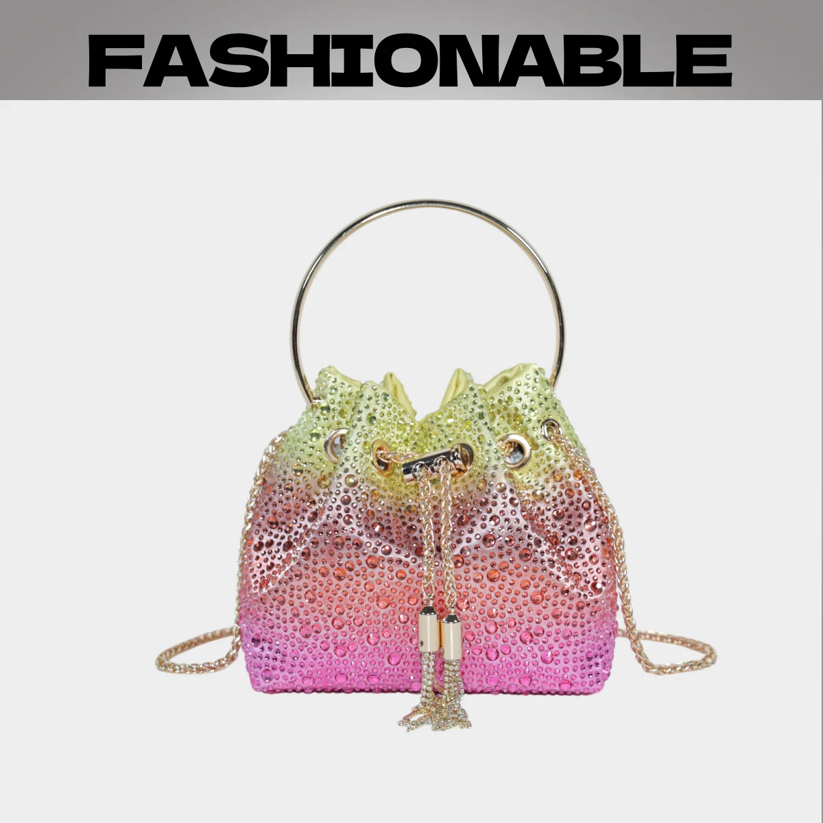 

New style flash diamond small batch shiny bright diamond bucket bag fashionable and trendy rhinestone sequin chain handbag shoul