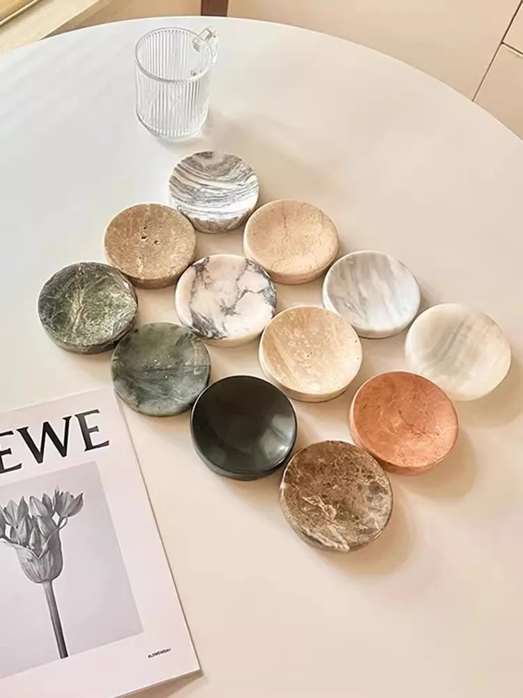 French Light Luxury Style Marble Jewelry And Jewelry Display Dish Living Room Table Top Fruit Decoration Round Shape Small Tray