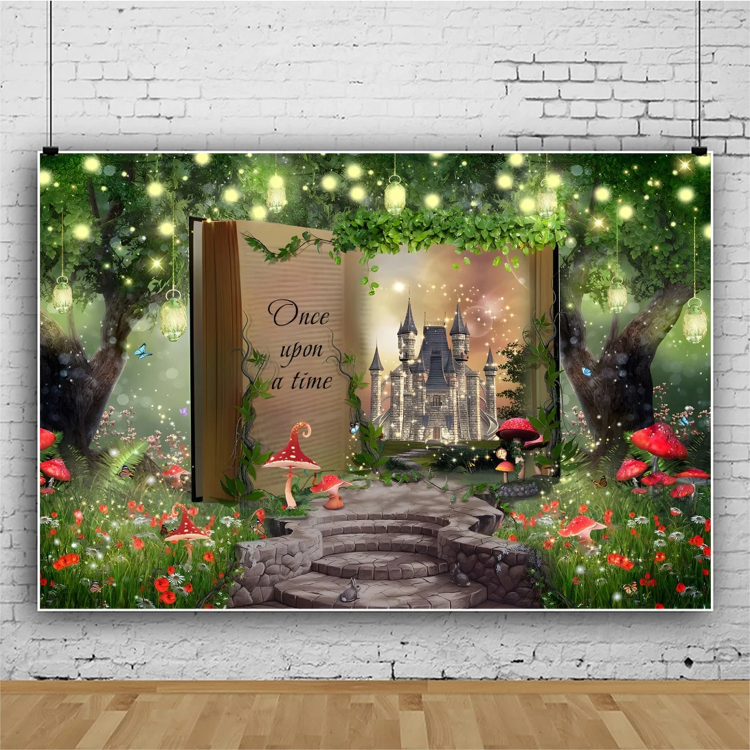 Laeacco Fairy Tale Book Backdrop Ancient Castle Princess Romantic Story Girl Birthday Portrait Customized Photography Background