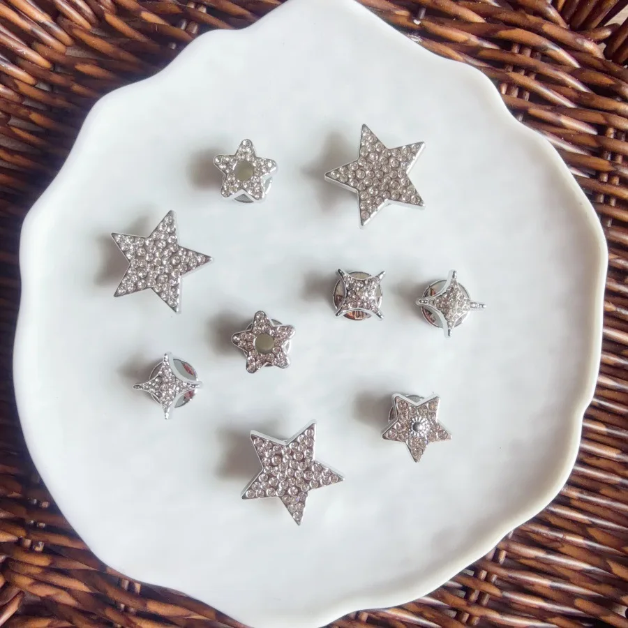 9Pcs 3D Five-Point Star Silver Plated DIY Shoe Charms for Clogs Sandals Decoration Jewelry Accessories Women Girls Gifts