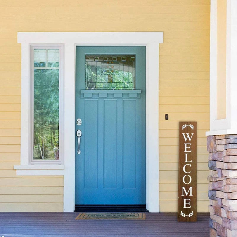 Welcome Sign Stencil, Large Letter Stencils For Painting On Wood Reusable Porch Sign And Front Door Vertical Decorating