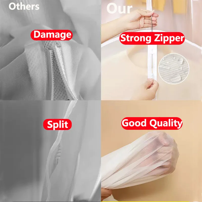 Kleidung Hängen Staub Abdeckung Hochzeit Kleid Abdeckung Anzug Mantel Lagerung Tasche Transparent Vollständig Geschlossenen Kleidung Abdeckung Mit Reißverschluss – Detail 5