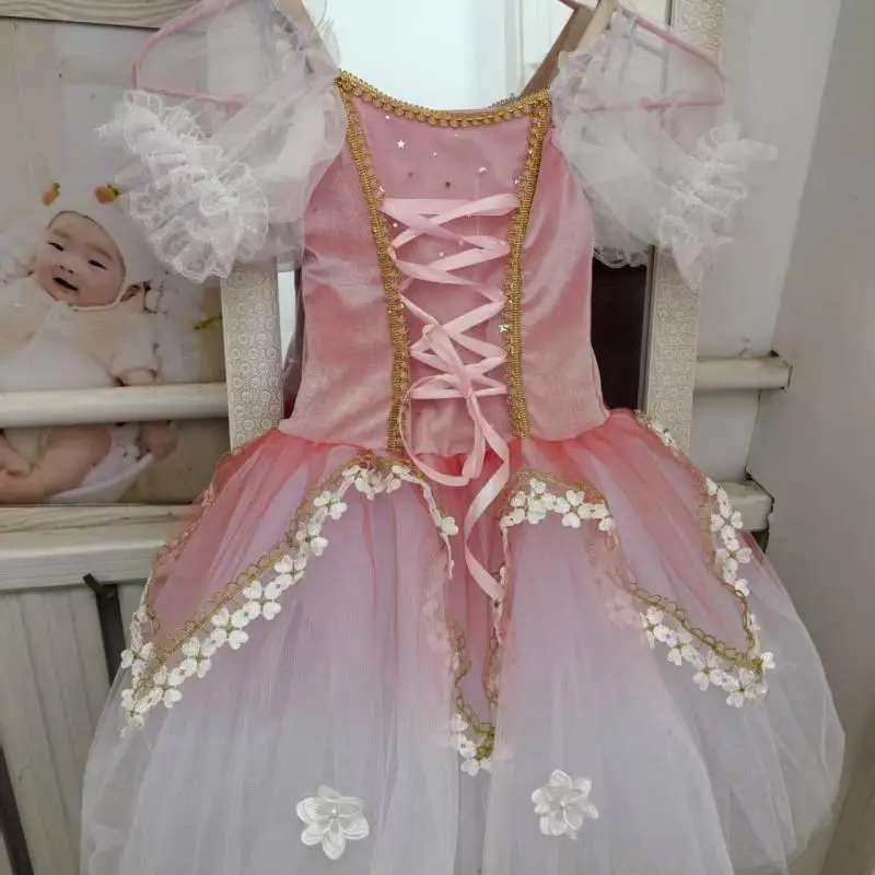 

Pink Long Ballet Dress For Kids Girls Ballet Tutu Professional Women Adults Ballerina Children's Clothing Ballet Garment Stage