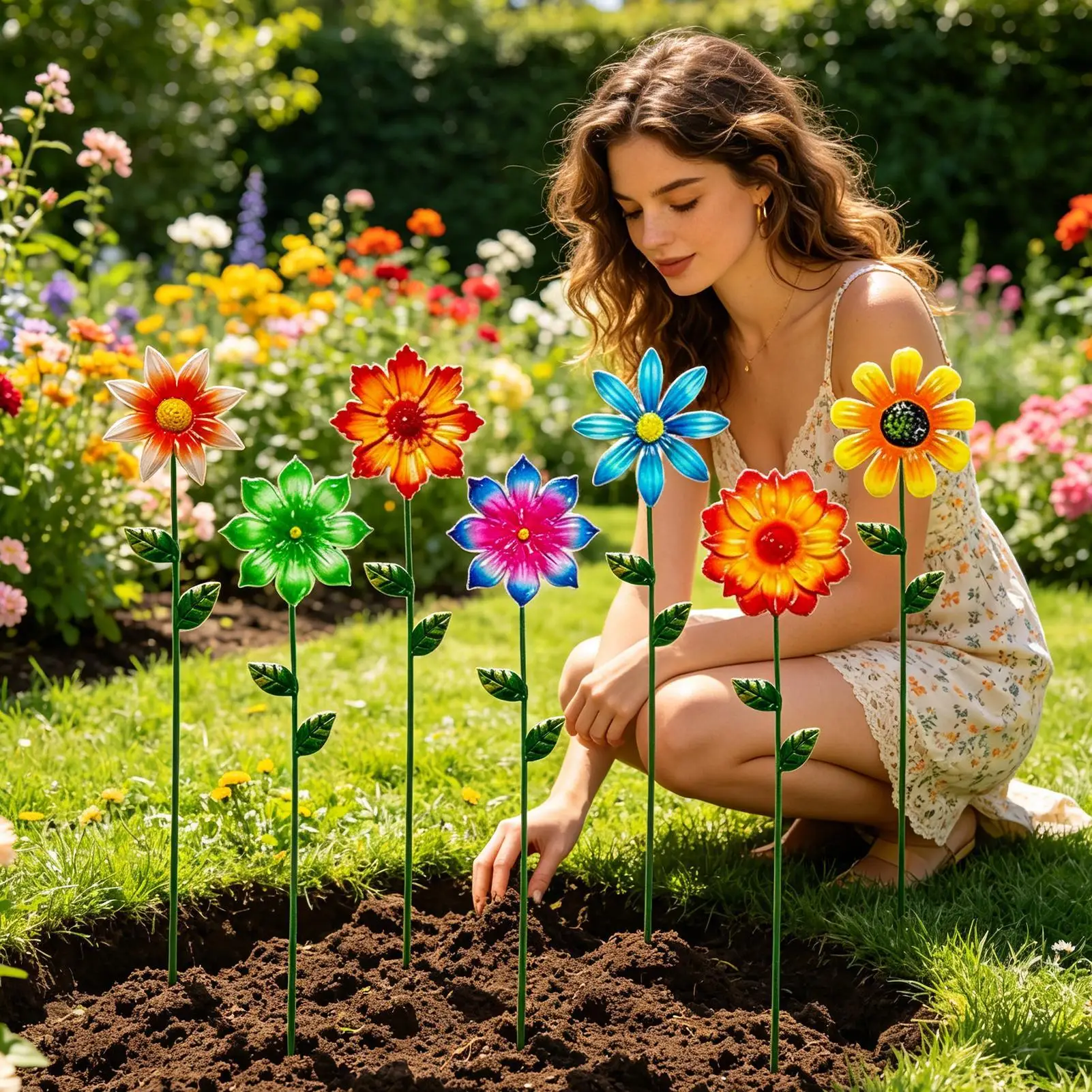 Decorative Garden Stakes 7 Pieces Weatherproof Outdoor Yard Art Colorful Garden Decor For Outside For Landscape Lawn Ornaments