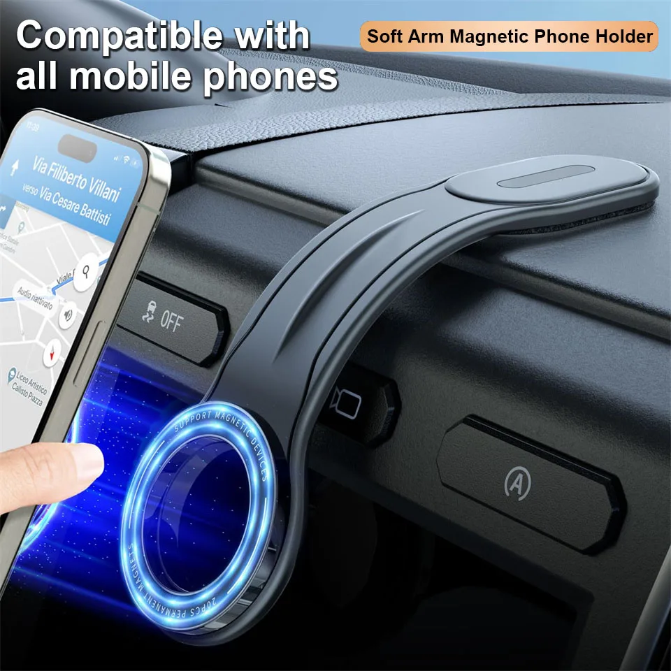 

Magnetic Car Phone Holder Foldable Bendable Car Cell Phone Support Mount For iPhone 15 14Pro Max 13 12 Universal Dashboard Paste
