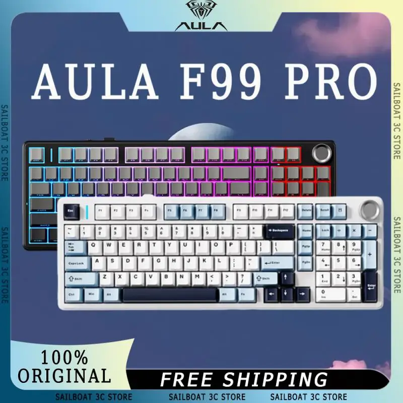 AULA F99 Pro Беспроводная механическая клавиатура, 3 режима горячей замены, RGB, низкий уровень шума, длительный срок службы, низкая задержка, пользовательская офисная игровая клавиатура