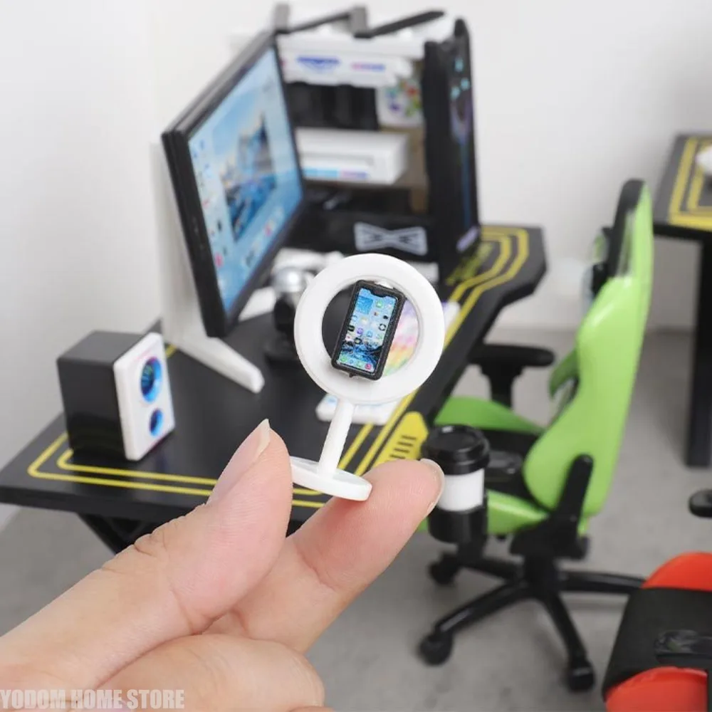 Micro 1:12 Gaming Chair Desk Model Kit, Mini Computer Host Figurine, Scene Layout Desktop Ornament for Home Decoration