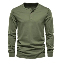 Fashionable Henley Collar T Shirt for Men Slim Fit Long Sleeve Pullover in Dark Brown Suitable for Office and Dating