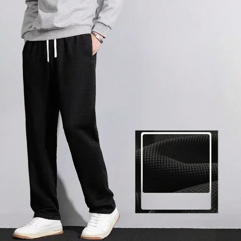 

Waffle sport pants for men, summer and autumn styles, loose and oversized straight leg flat pants, breathable wide legs