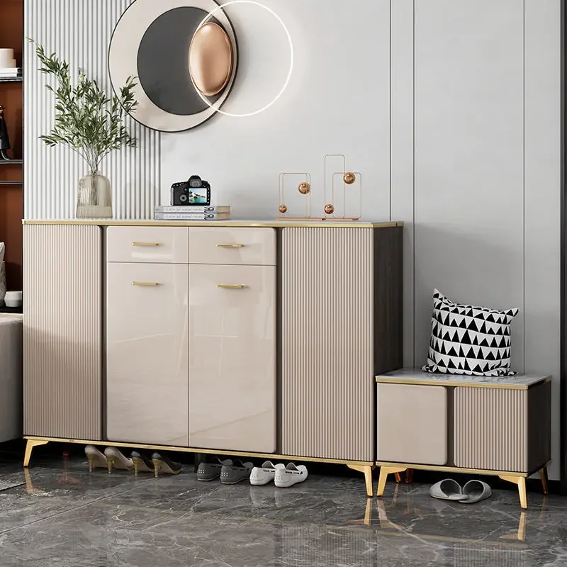 

Light luxury entry shoe cabinet home door with stool can sit in the door