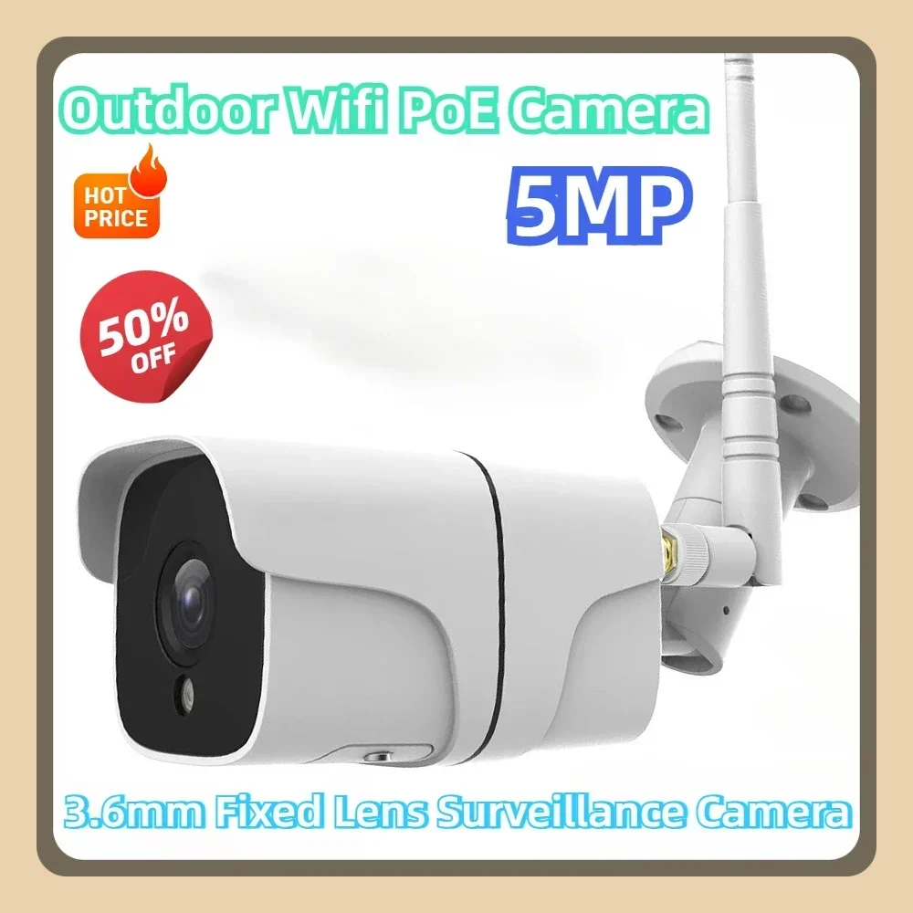 

5MP Outdoor Wifi PoE Camera H.265 Onvif Human Detect CCTV IP Camera 2MP TF Card Audio 3.6mm Fixed Lens Surveillance Camera