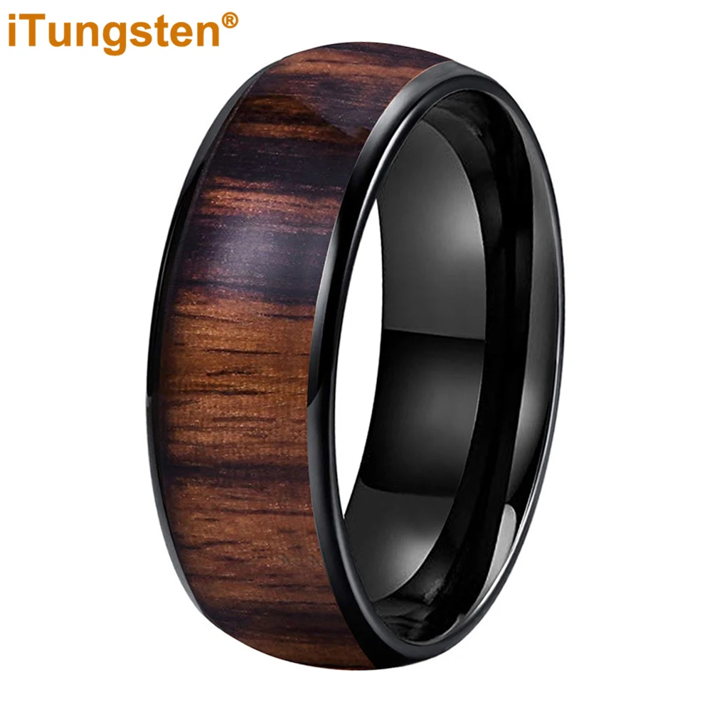 

iTungsten 8mm 6mm 4mm Men Women Tungsten Wedding Band Fashion Jewelry Ring With Dark Wood Inlay Domed Polished Comfort Fit