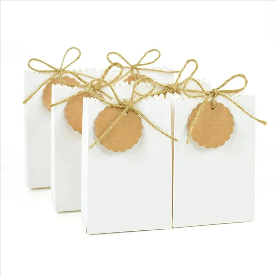 10/20/30 stücke Retro Kraft Papier DIY Geschenk Tasche Weiß Braun Cookie Hochzeit Gunsten Candy Box Lebensmittel verpackung Tasche Mit Seil Geburtstag Deco – Detail 5