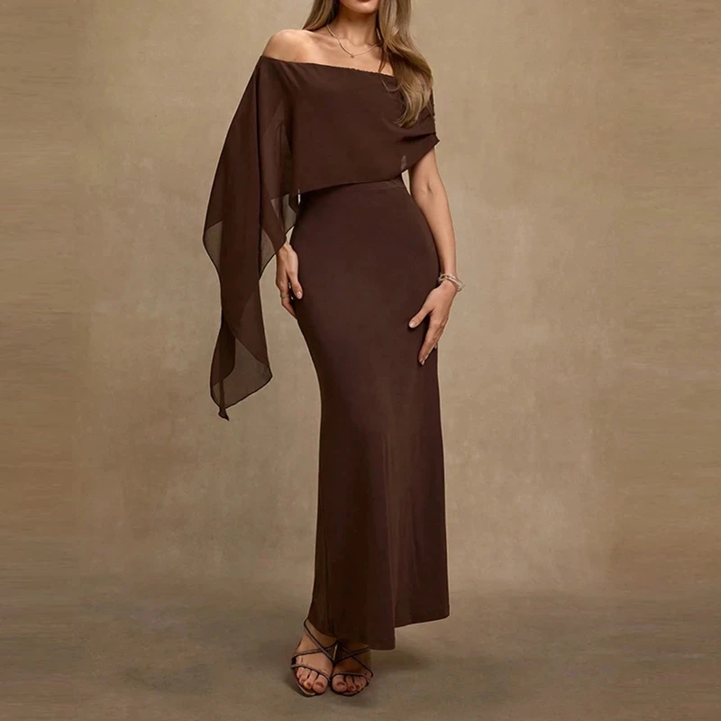 

Elegant Off Shoulder Wrap Hips Party Dress Sexy Slash Collar Solid Color Slim Dress Summer New High Waist Women's Commute Dress
