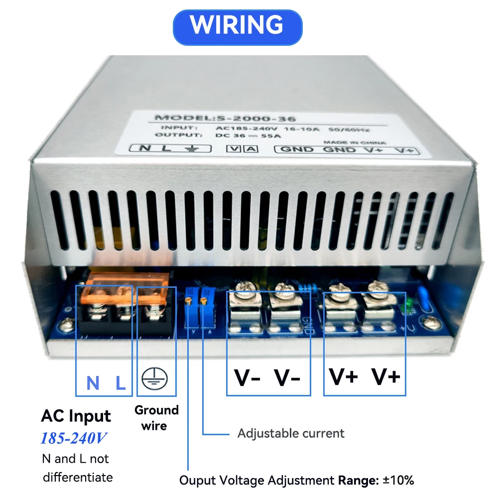 2000W Power Supply DC 24V 36V 48V 60V 83A 55A 40A 33A Transformer AC 220V Motor Mining PSU
