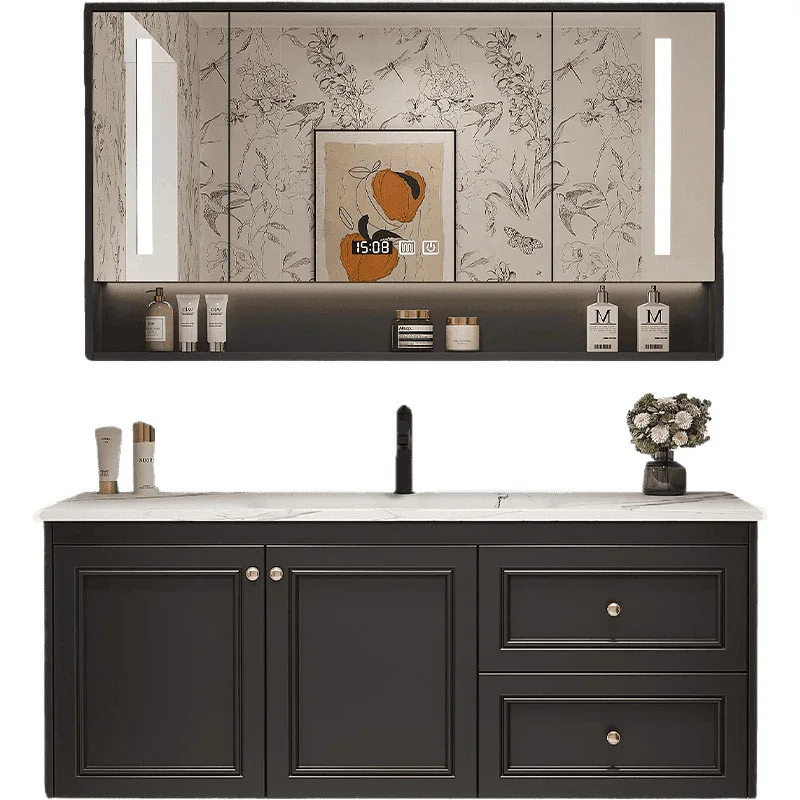 

Household, American, Minimalist, Oak, Bathroom Cabinet, Combination, Slate, Washbasin