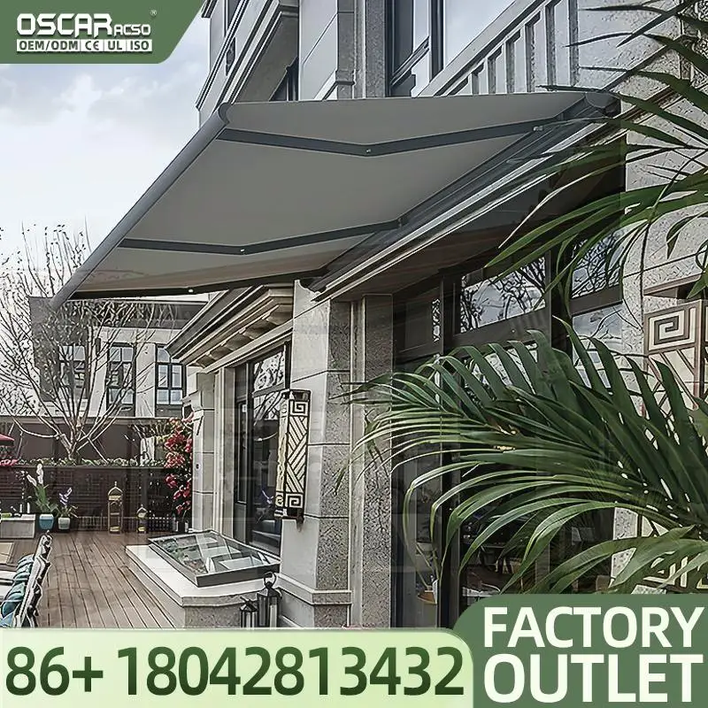 Motorized Retractable Outdoor Patio Canopy with Manual Option Aluminum Alloy Awning Acrylic Wall/Ceiling Bracket Mounted for US
