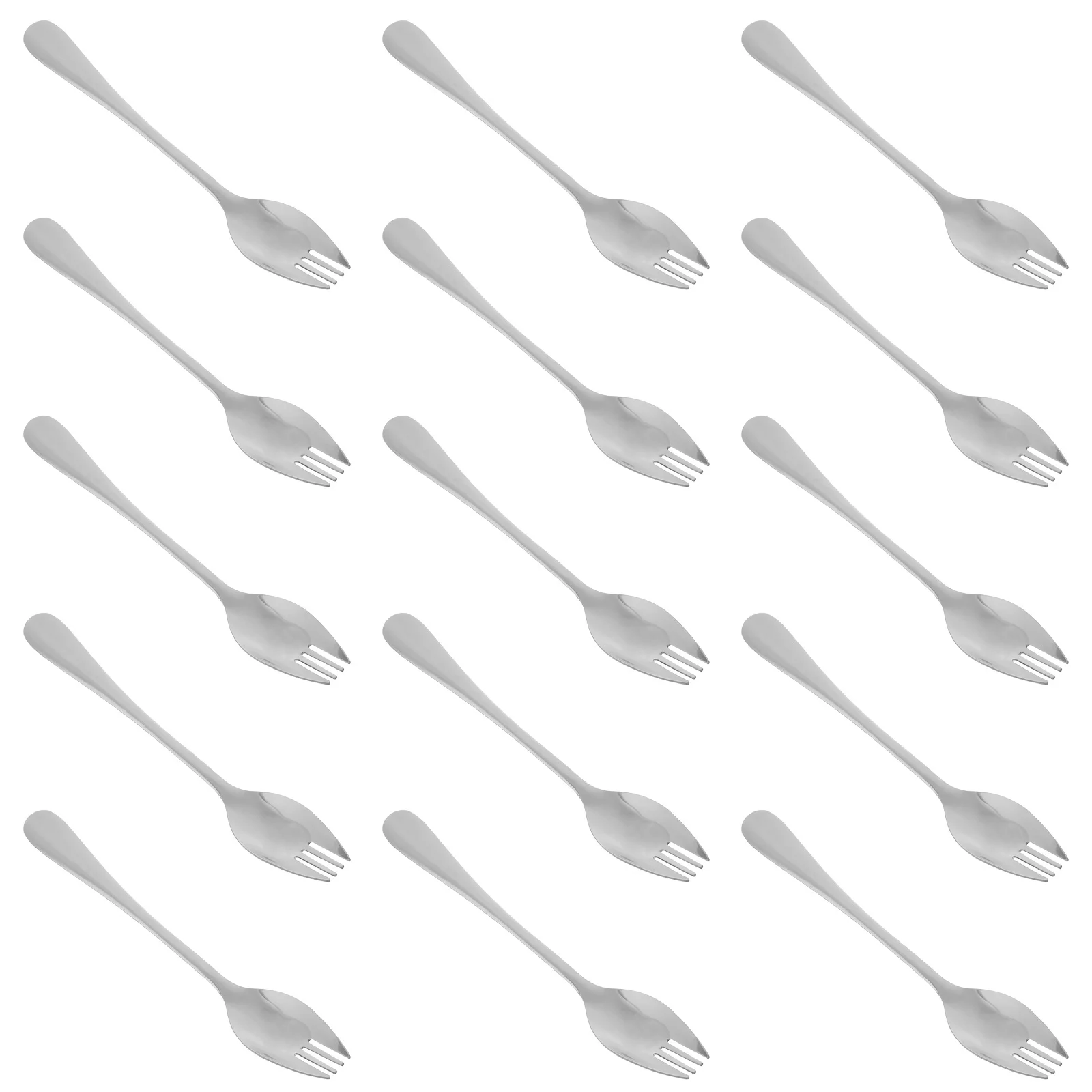 

15Pcs Stainless Steel Spork Stylish Long Handle Spoon Fork for Fruit Salad Dessert Pasta Snack Coffee Shop Serving