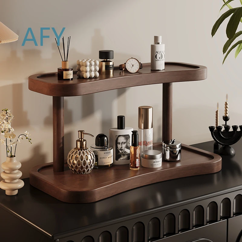Cosmetics Shelf for Desktop Perfume Lipstick Storage Box Solid Wood Entrance Dresser Skin Care Products Jewelry Organizer