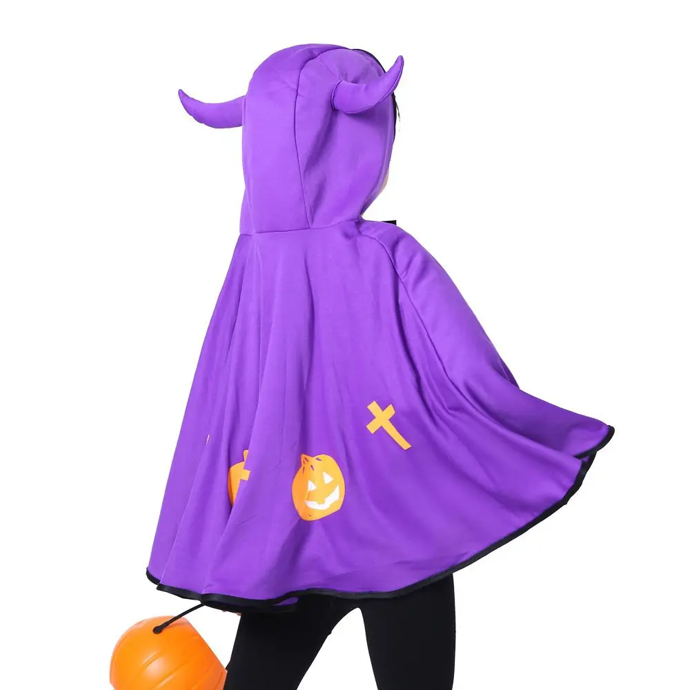 

Children Day Witch Halloween Party Cloak Cosplay Props Hooded Cloak Cosplay Costume Devil Horn Cloak