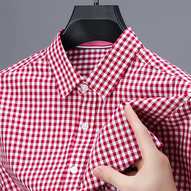 رجل فاخر طويل الأكمام قميص 100% القطن التلبيب شبكة النمط البريطاني الخريف جديد قميص بلايز الحد الأدنى تصميم موضة ملابس للرجال #1