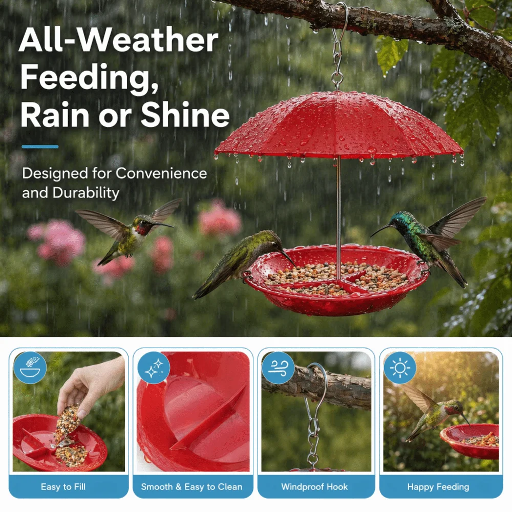 UV Protection Umbrella Bird Feeder Squirrel Proof Weatherproof Hanging Bird Feeder Rust-resistant Snow Proof Bird Food Dispenser