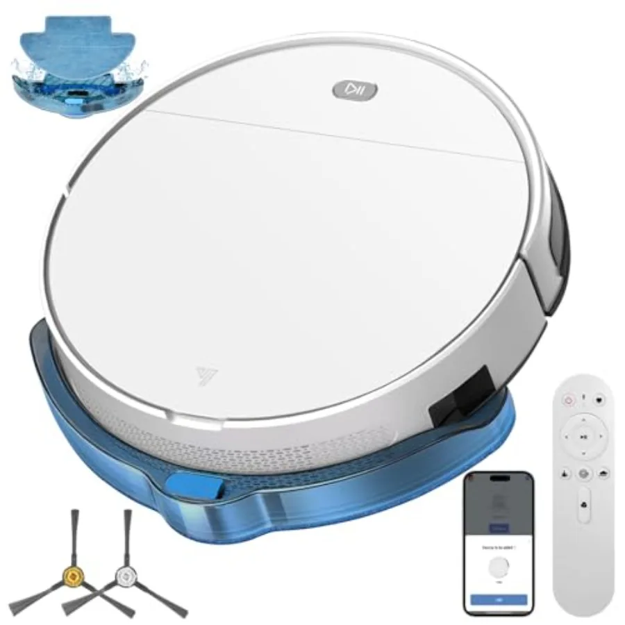 Robot Vacuum and Mop Combo for hard floors and low-pile carpets, black ABS plastic, 5500Pa strong suction with anti-tangle brus