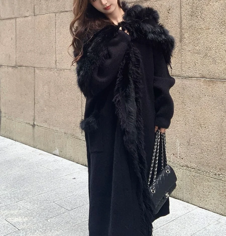 New Lazy Wind Lapel Sweater  Autumn and Winter 2025 High Imitation Fox Hair Long Temperament Knitted Cardigan Hand Wash