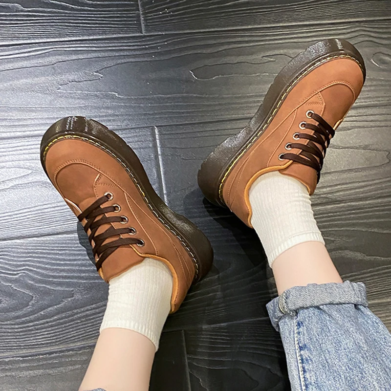 Women\'s Shoes Platform All-Match British Style Oxfords Female Footwear Clogs Retro New Preppy Leather Summer Dress Med Rome Fabr