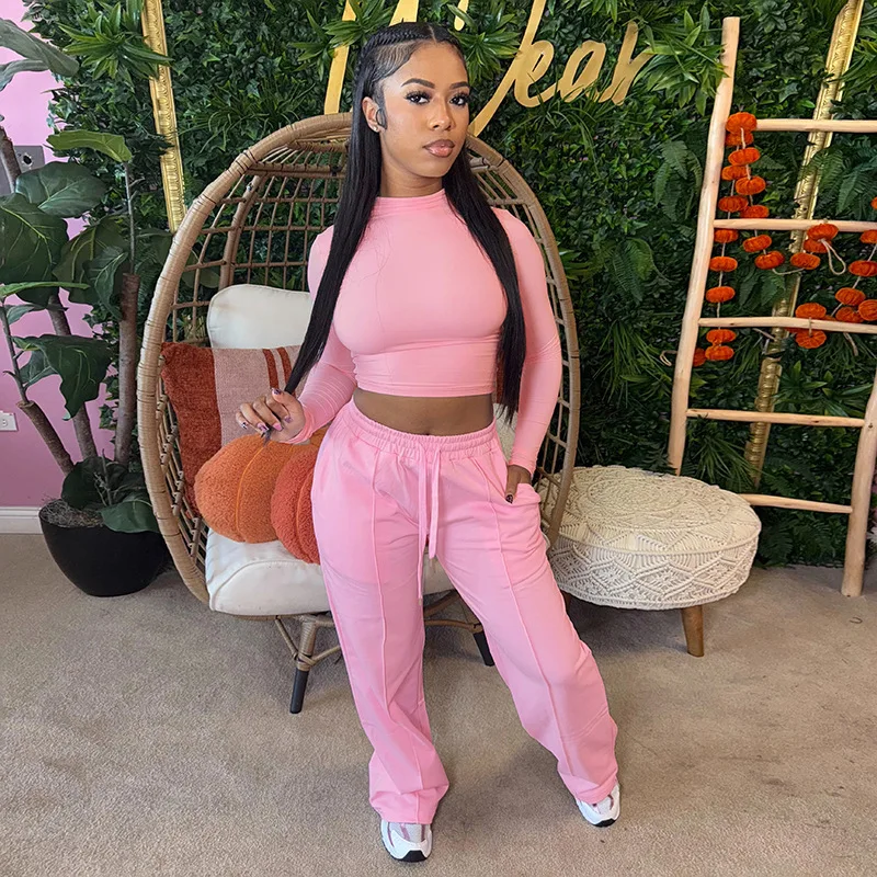 Sexy Crop Tops Two Piece Pant Set 2025 Women Winter Autumn Tracksuits Sweatsuit Elegant Luxury Clothes 2 Piece Pant Sets Outfits