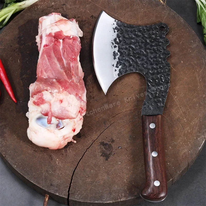 Hand Forged Blade Chop Bone Axe Knife Meat Cleaver Wooden Handle Kitchen Knives Chopping Vegebales Mini Axe High Stainless Steel