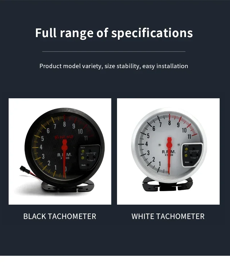 

12V 95mm Tachometer 0-11000 RPM Tacho Gauge With 7 Colors LED Display Racing Car Gauge For 1-8 Cylinder Engine Vehicles