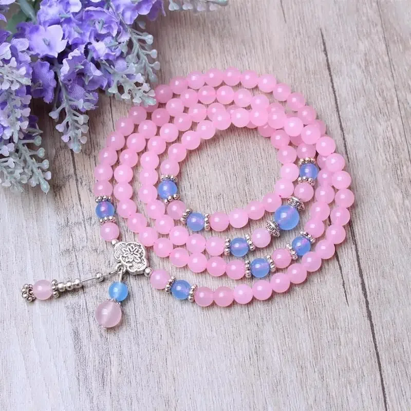 Natural 6mm Pink Chalcedony Beads Tibet Buddha 108 Pcs gelang Gourd Mala doa perhiasan untuk meditasi Drop pengiriman