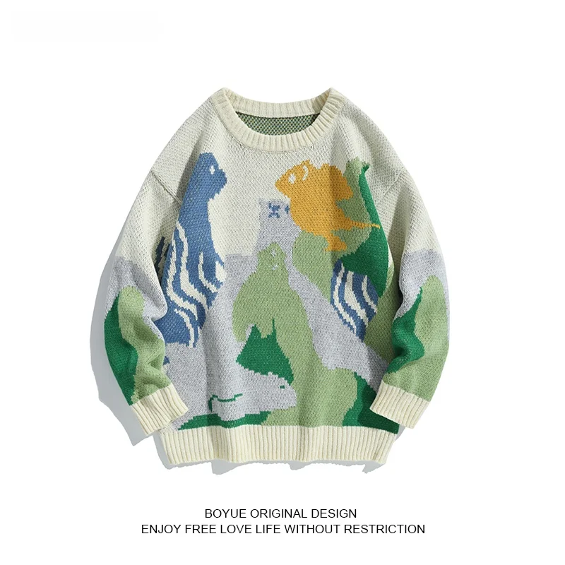 

Boyue Loose Knitted Sweater for Teens And plus Size Men Autumn Winter Casual round Ne Long Sve Youthful Vitali Sle